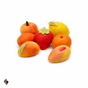 Φρουτάκια marzipan από αμυγδαλόπαστα σε σχήμα φρούτων (φράουλα, λεμόνι, μήλο, πορτοκάλι)