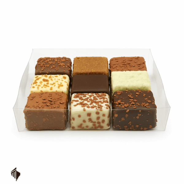 Choco Mousse Cubes Mix 9 τεμαχίων – πολυτελής συσκευασία με βελγικά χειροποίητα σοκολατάκια σε ποικιλία γεύσεων και σοκολάτας