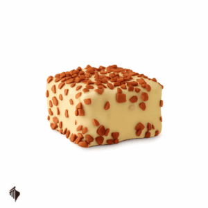 Choco Mousse Cube White – βελγικό σοκολατάκι με επικάλυψη λευκής σοκολάτας και αφράτη γέμιση πραλίνας φουντουκιού.