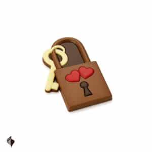 Σοκολατένια φιγούρα λουκέτου αγάπης με κλειδί και καρδιές